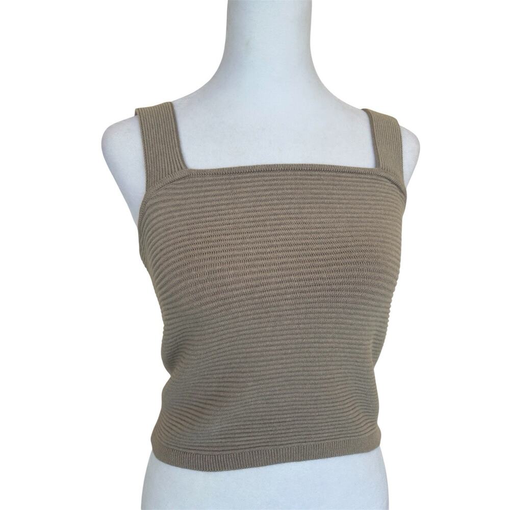 Hollister Ribbed Square Neck Knit Tank Top Crop Taupe Brown M